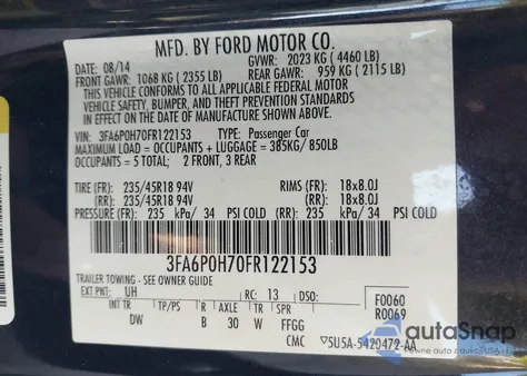 2015 Ford Fusion Se z USA, uszkodzony, nr VIN 3FA6P0H70FR122153